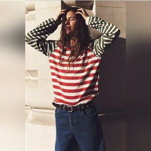 Free People Sawyer Striped Tee Sienna Kelp Combo Small